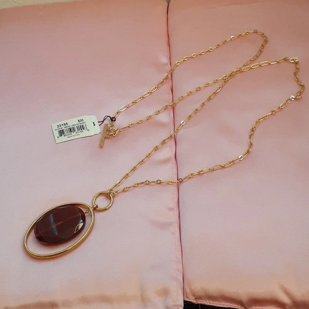 Cookie Lee Gold Tone Convertible Necklace 18 or 36 Inch Amber Pendant